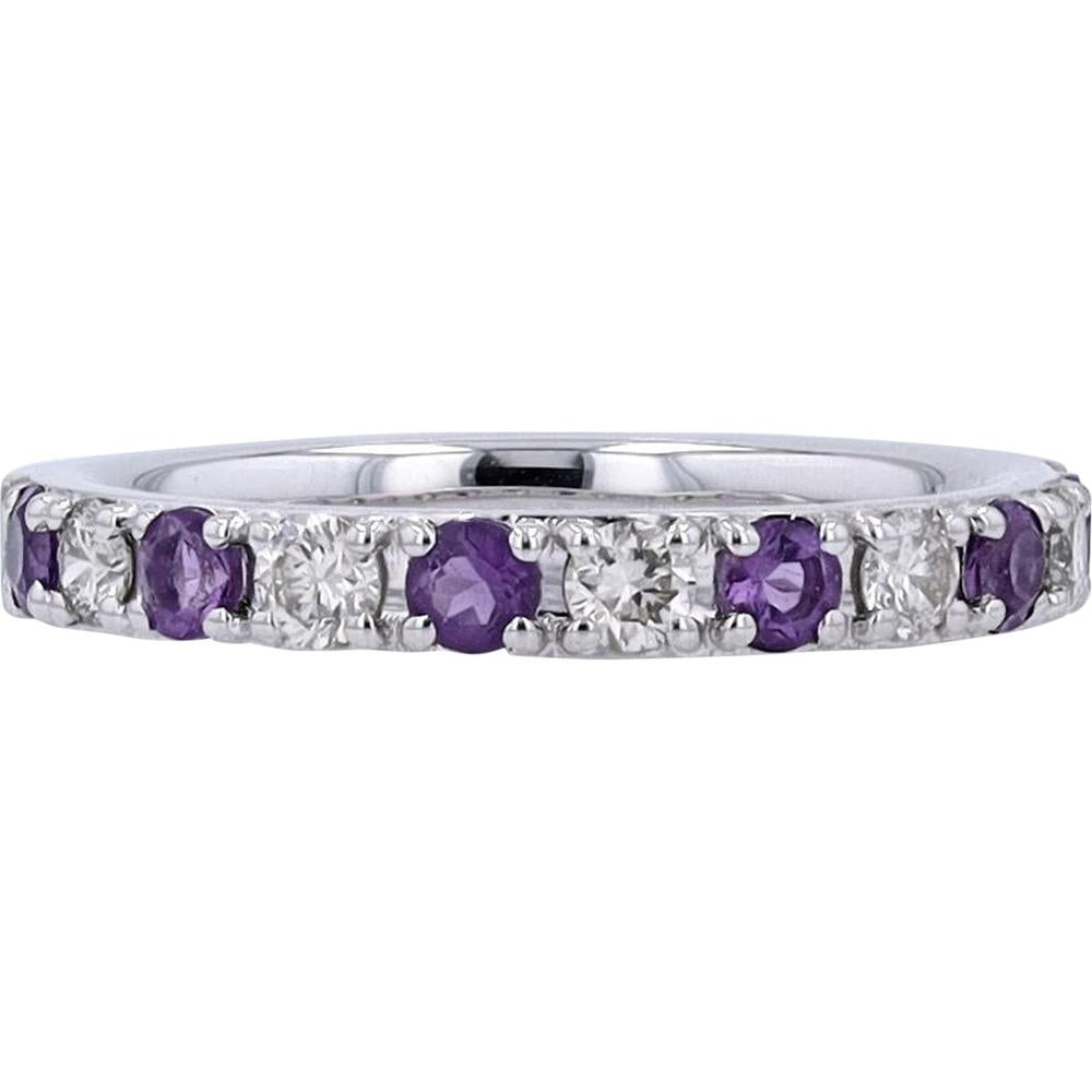 10K White Gold Diamond & Amethyst Band - 0.40 Carat Total Diamond Weight, 0.40 Carat Total Gemstone Weight