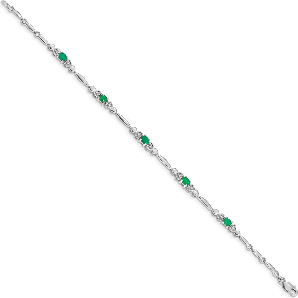 10K White Gold Diamond and Emerald Bracelet - 0.22 Carats Total Emerald Weight, 0.005 Carats Total Diamond Weight by Monteluci Fine Jewelry