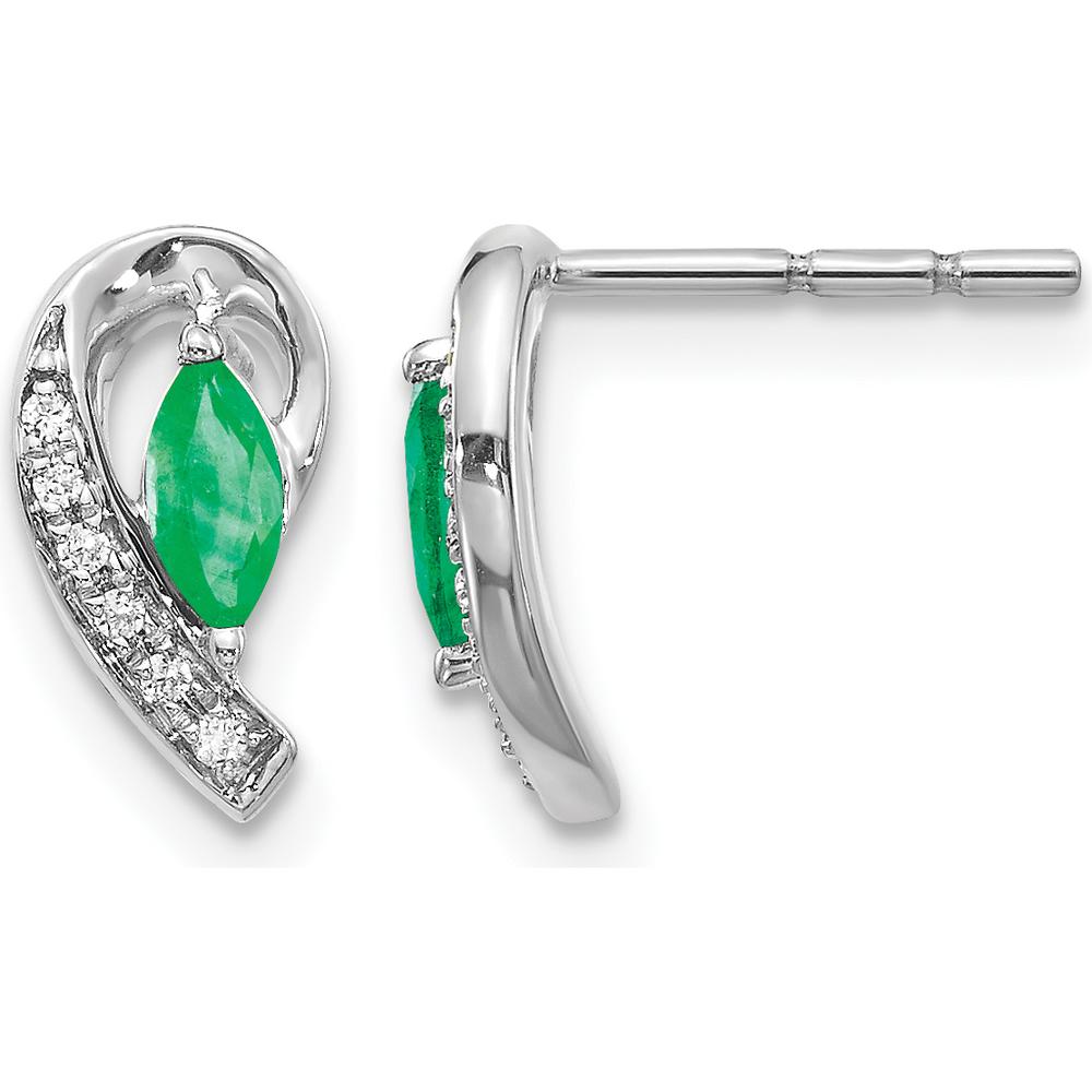 10K White Gold Diamond and Emerald Earrings with Marquise and Round Stones - 0.16 Carat Total Emerald Weight by Monteluci Fine Jewelry