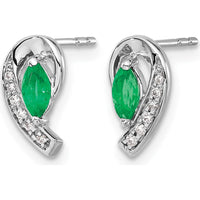 10K White Gold Diamond and Emerald Earrings with Marquise and Round Stones - 0.16 Carat Total Emerald Weight by Monteluci Fine Jewelry