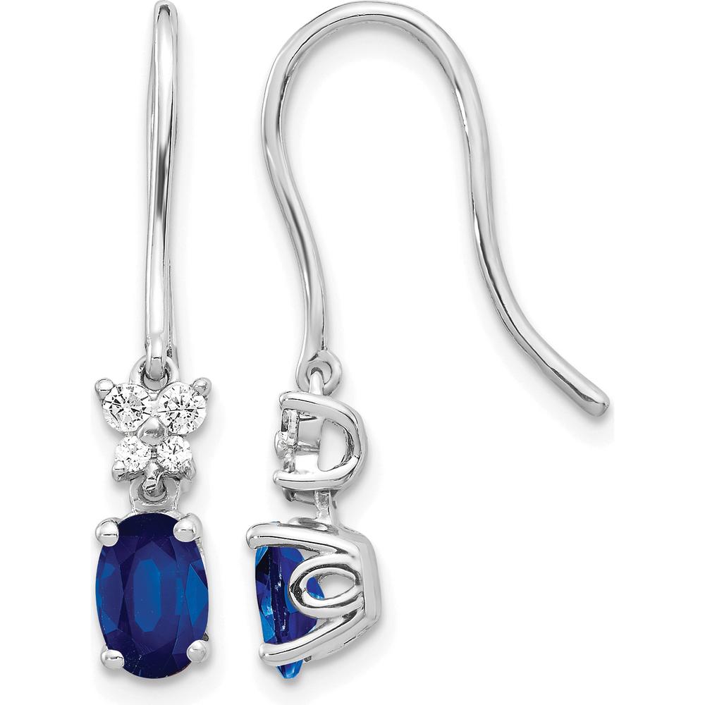 10K White Gold Diamond and Oval Sapphire Drop Earrings - 1.00 Carat Total Gem Weight by Oro Pregiato