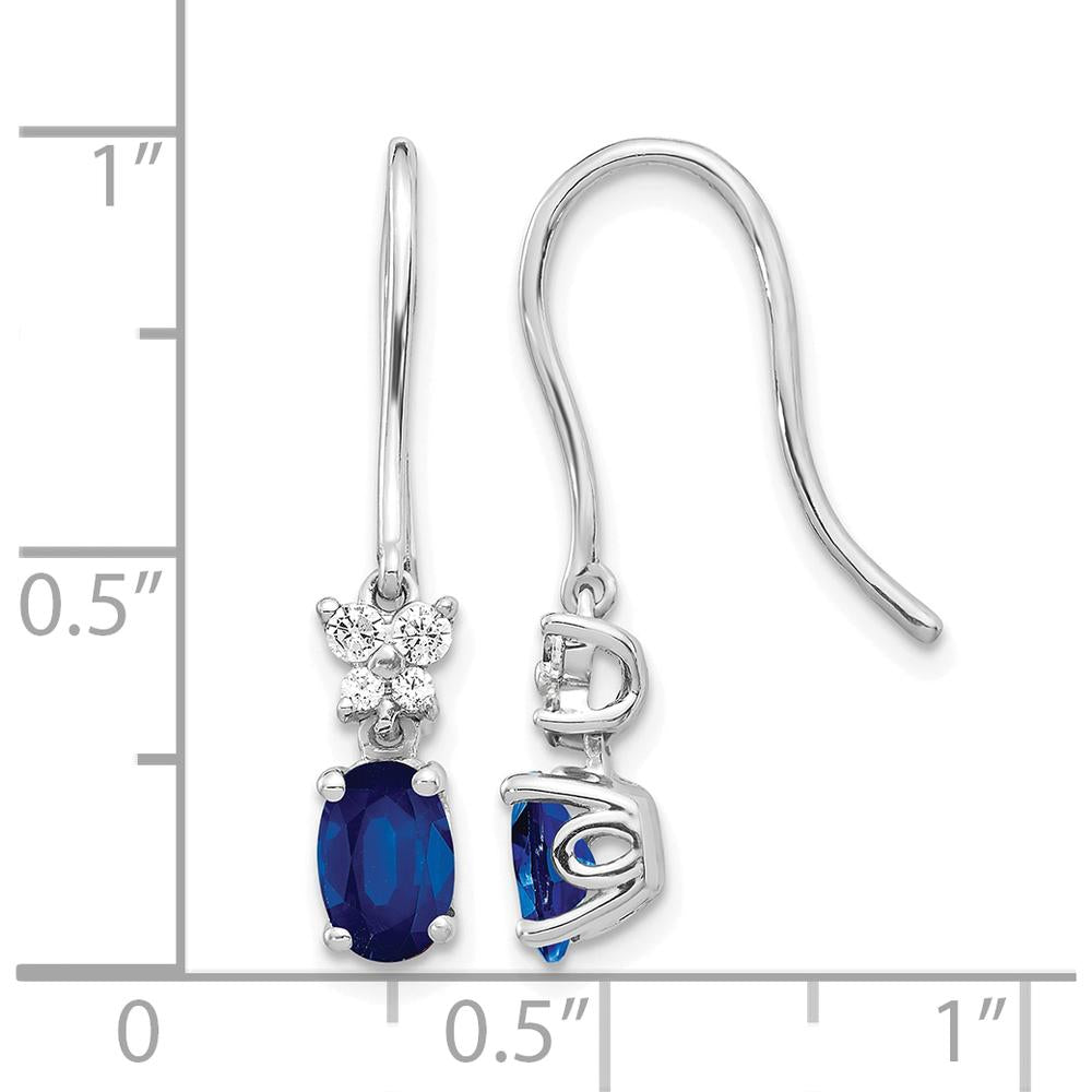 10K White Gold Diamond and Oval Sapphire Drop Earrings - 1.00 Carat Total Gem Weight by Oro Pregiato