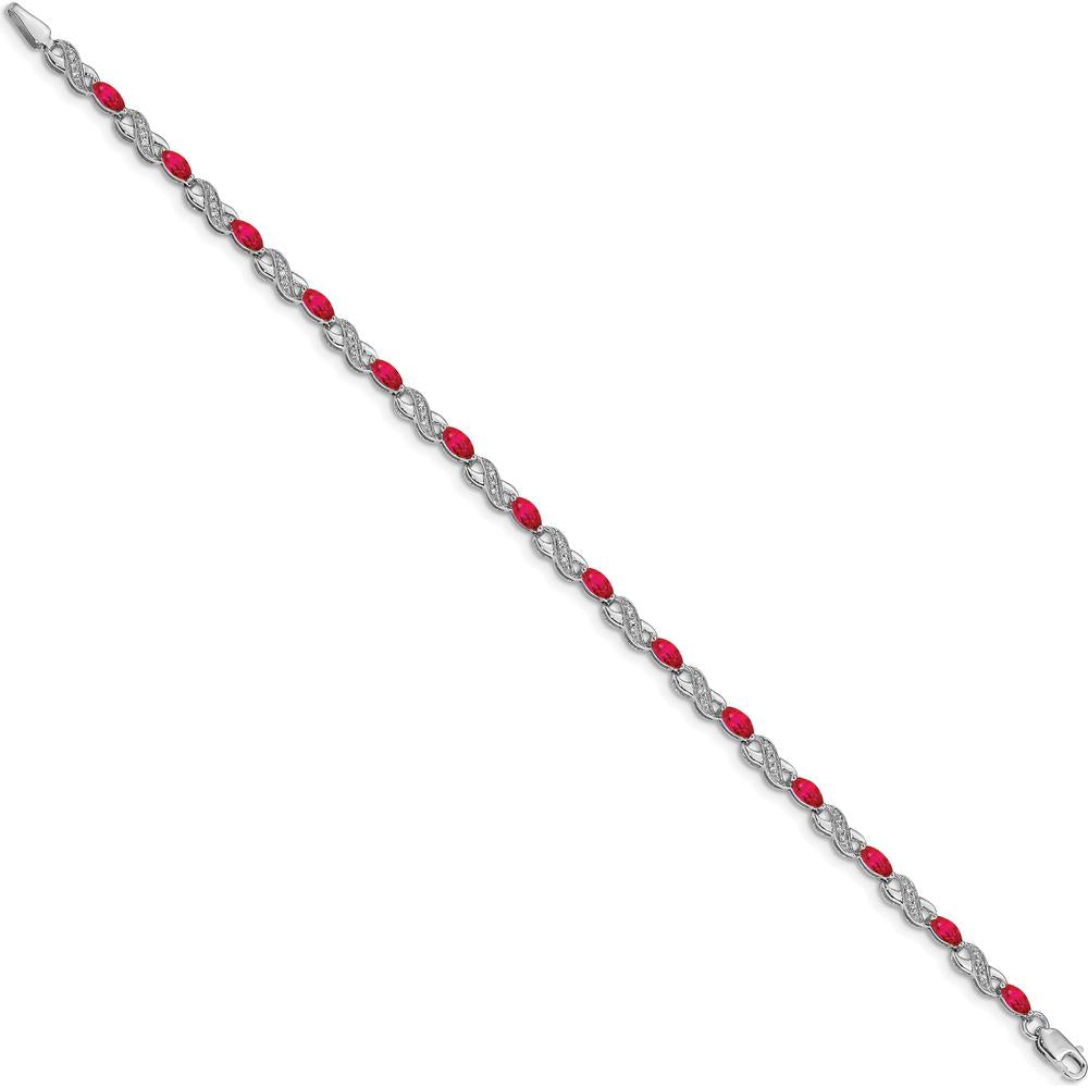 10K White Gold Diamond and Ruby Infinity Bracelet - 7in Length by Oro Pregiato