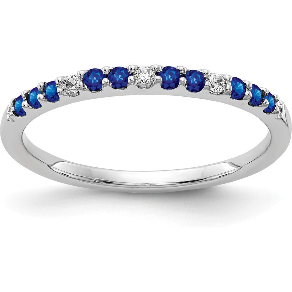 10K White Gold Diamond and Sapphire Band with Round Sapphires and Diamonds - 0.045 Carat Diamond Weight, 0.15 Carat Sapphire Weight by 0