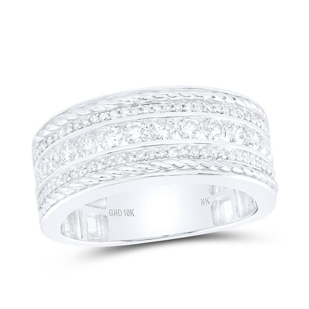 10K White Gold Diamond Band Ring - 1 and 3/8 Carat Total Diamond Weight