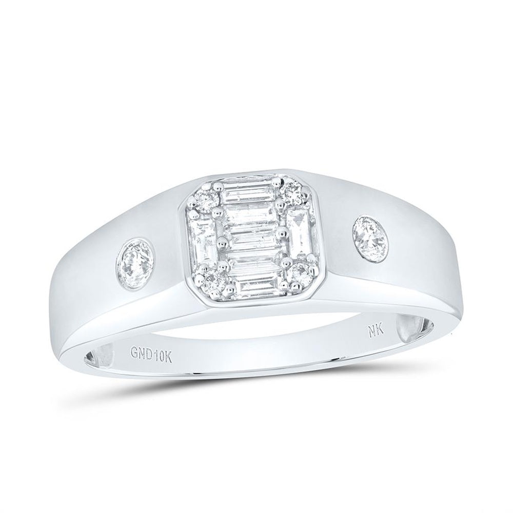 10K White Gold Diamond Band Ring - 3/8 Carat Total Diamond Weight