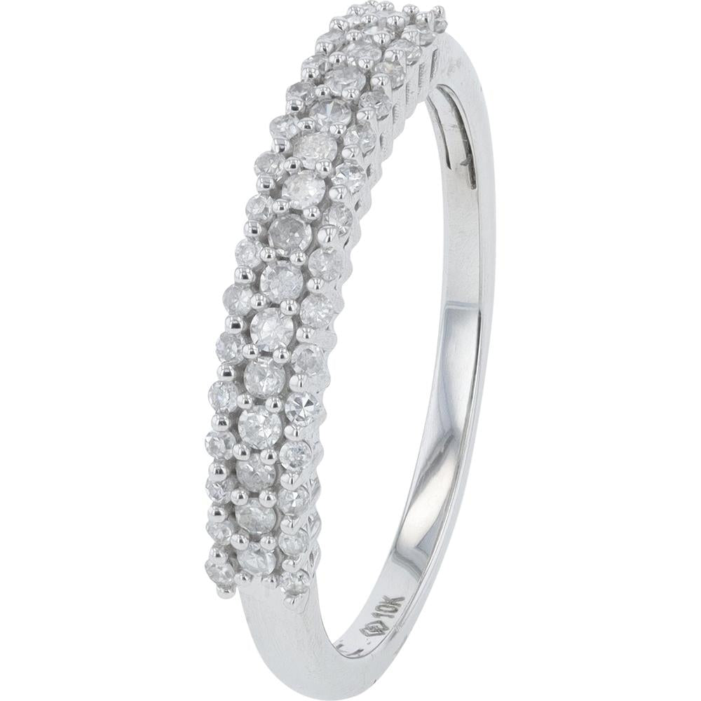 10K White Gold Diamond Band with Three Rows of Round-Cut Diamonds - 0.25 Carat Total Diamond Weight