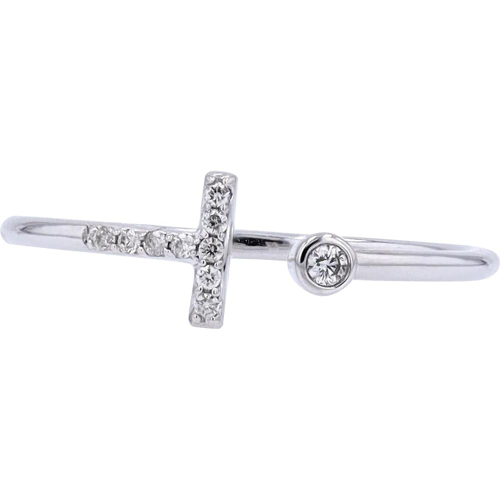 10K White Gold Diamond Bar Cuff Ring - 0.055 Carats Total Diamond Weight