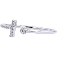 10K White Gold Diamond Bar Cuff Ring - 0.055 Carats Total Diamond Weight