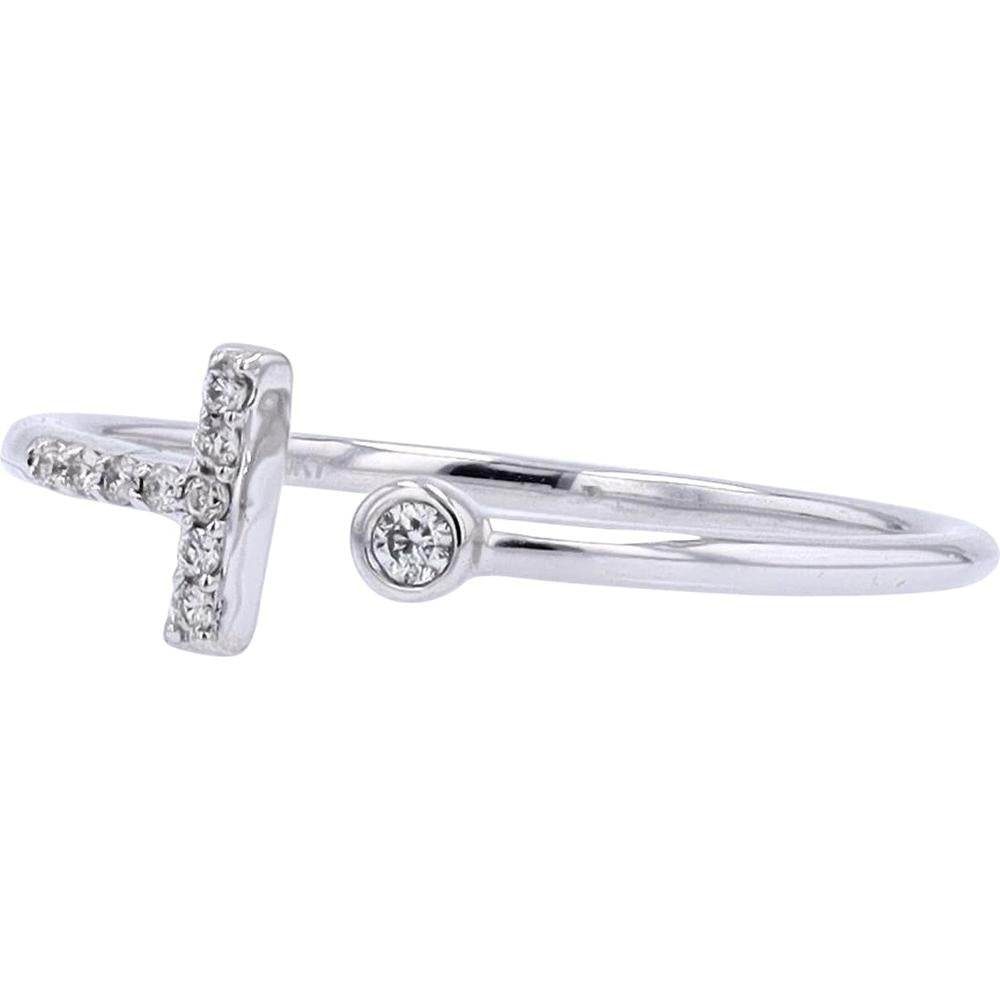 10K White Gold Diamond Bar Cuff Ring - 0.055 Carats Total Diamond Weight