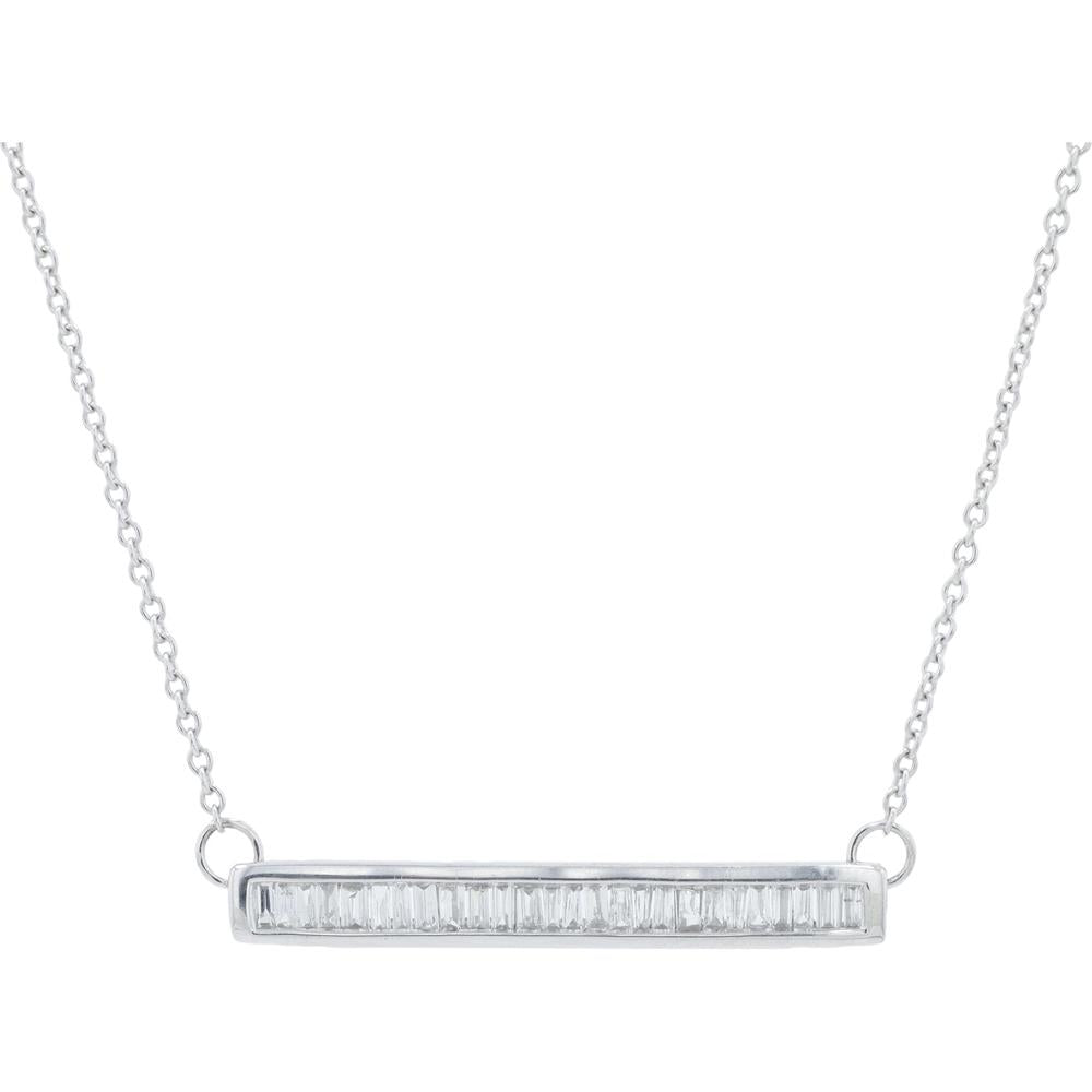 10K White Gold Diamond Bar Necklace with 1/6 Carats Total Diamond Weight