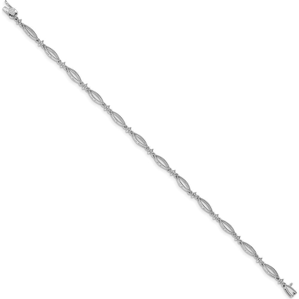 10K White Gold Diamond Bracelet with Box Catch Clasp - 7.0in Length by Oro Pregiato