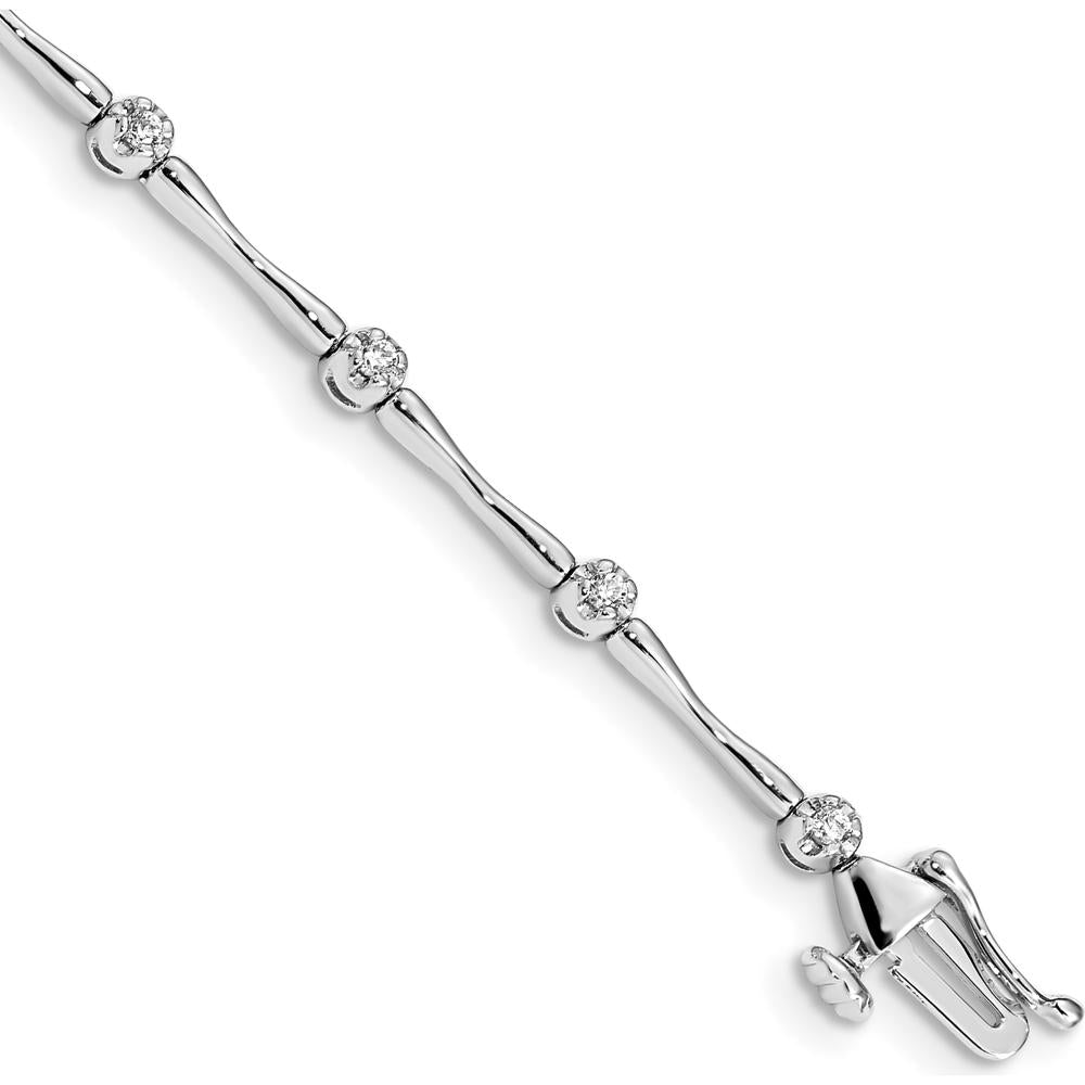 10K White Gold Diamond Bracelet with Polished Finish and Box Clasp - 0.40 Carats Total Diamond Weight by Oro Pregiato