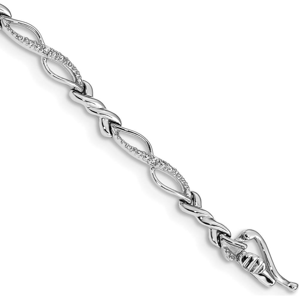 10K White Gold Diamond Bracelet with Polished Finish and Milgrain Detail - 7.25 inches by Oro Pregiato