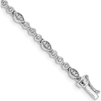 10K White Gold Diamond Bracelet with Polished Links and Milgrain Bezel - 0.50 Carats Total Diamond Weight by Oro Pregiato