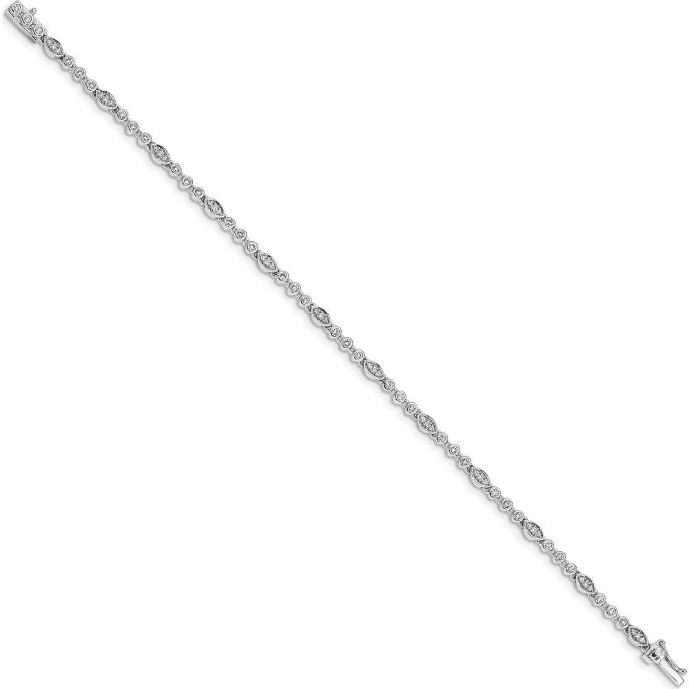 10K White Gold Diamond Bracelet with Polished Links and Milgrain Bezel - 0.50 Carats Total Diamond Weight by Oro Pregiato