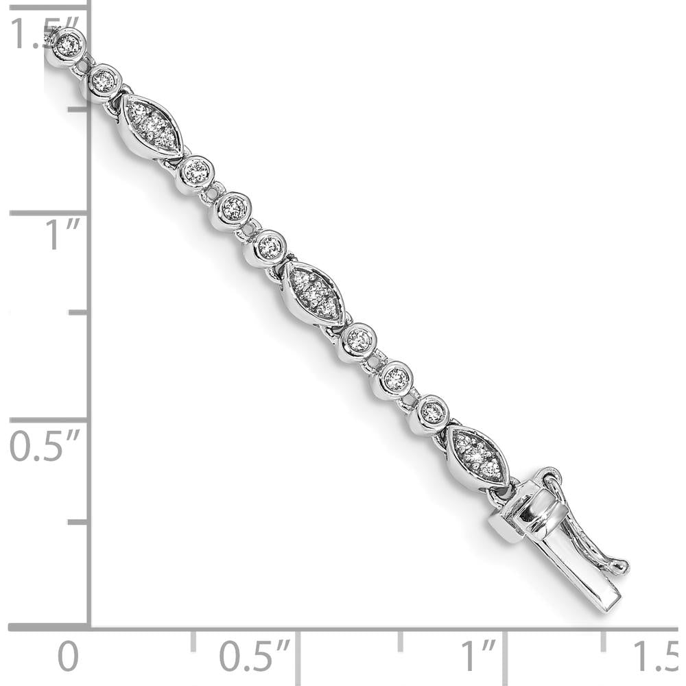 10K White Gold Diamond Bracelet with Polished Links and Milgrain Bezel - 0.50 Carats Total Diamond Weight by Oro Pregiato