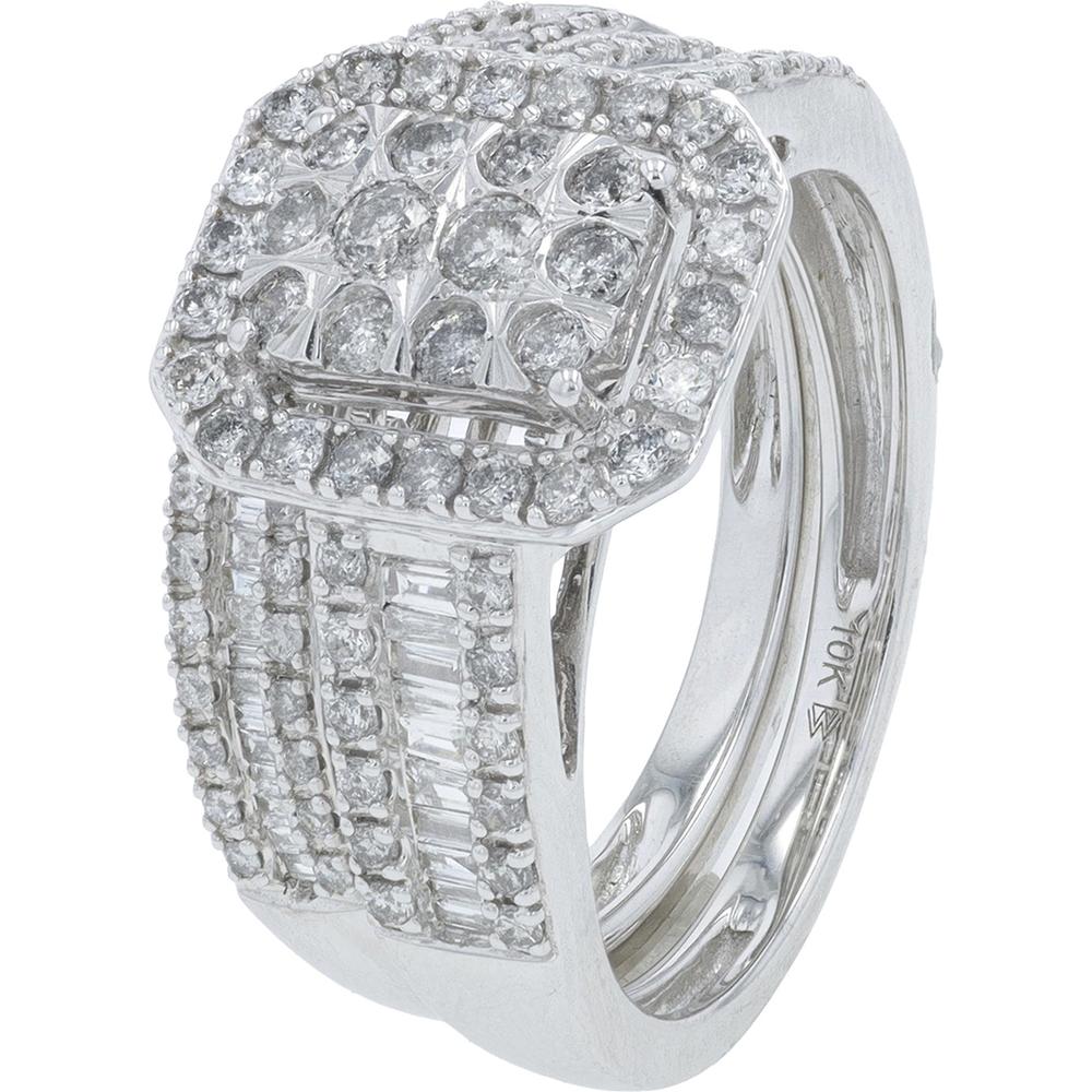 10K White Gold Diamond Bridal Set with Cushion Cut and Pavé Details - 1.00 Carat Total Diamond Weight