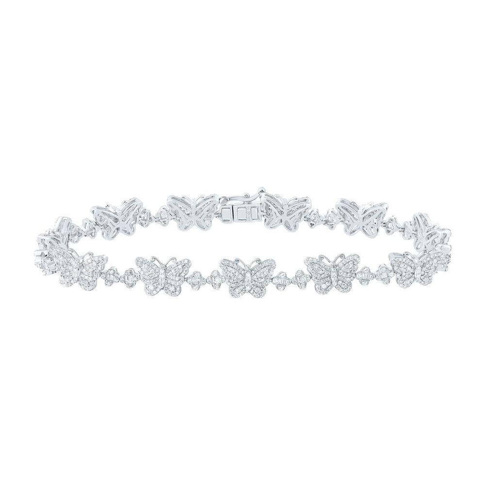 10K White Gold Diamond Butterfly 7-Inch Bracelet - 2 Carat Total Diamond Weight