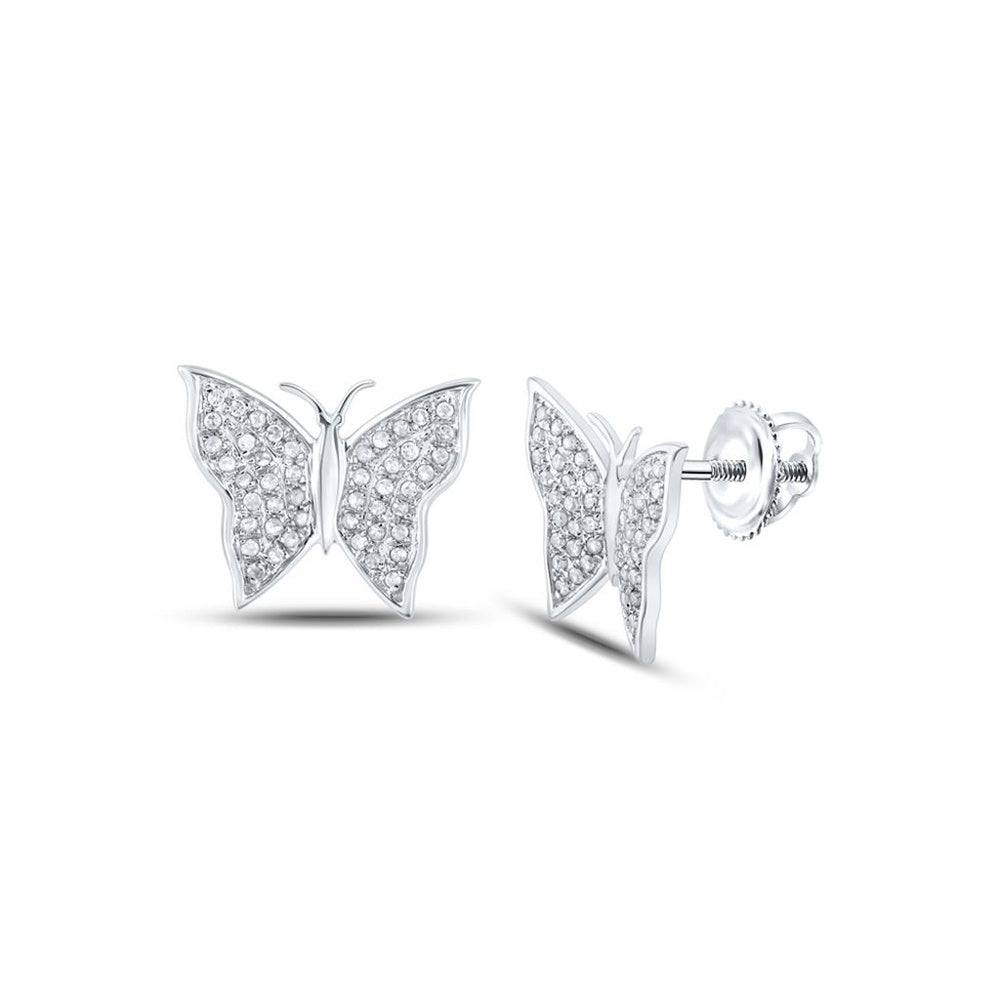 10K White Gold Diamond Butterfly Earrings - 1/4 Carat Total Diamond Weight