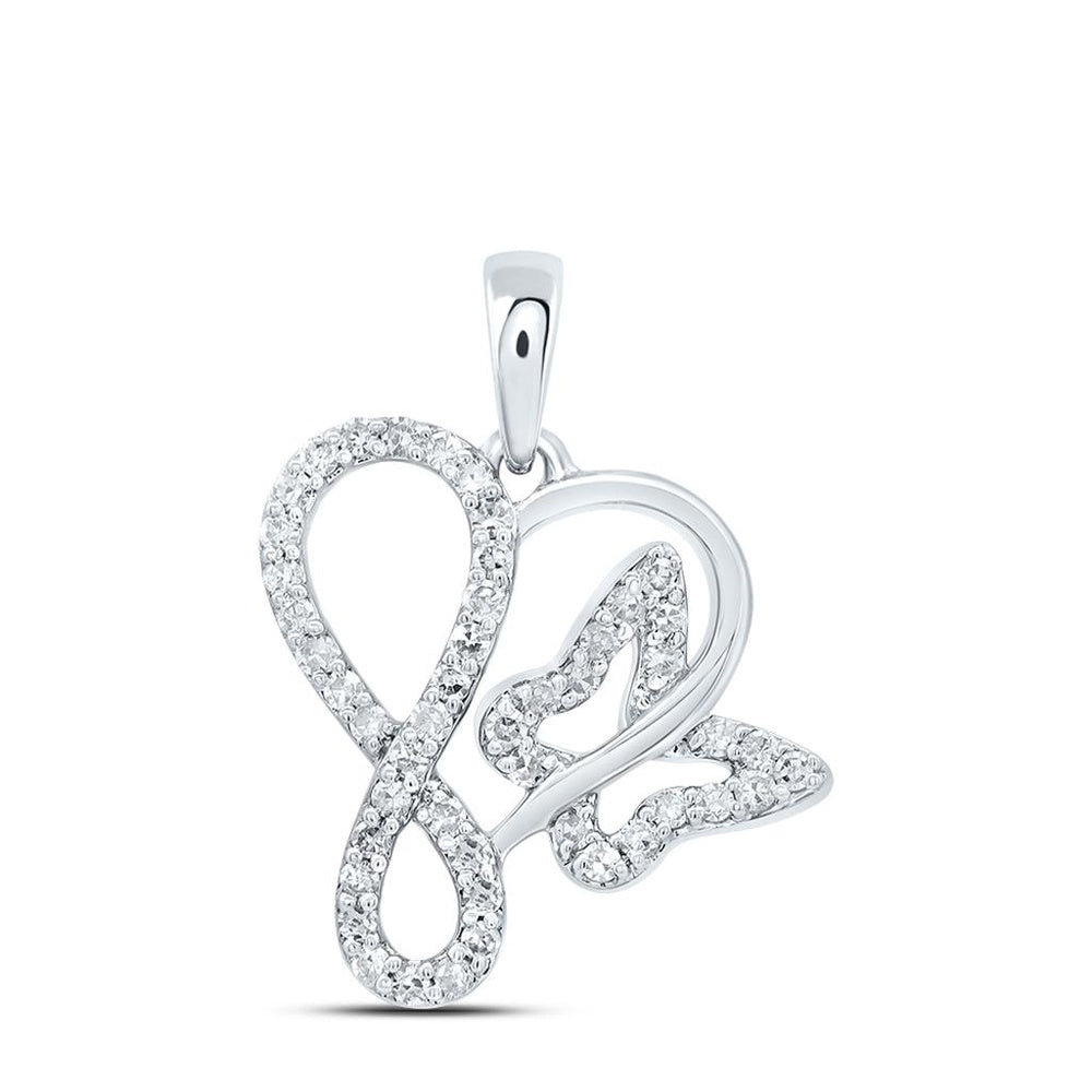 10K White Gold Diamond Butterfly Pendant - 1/5 Carat Total Diamond Weight