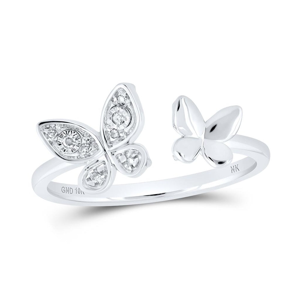 10K White Gold Diamond Butterfly Ring - 0.03 Carat Total Diamond Weight