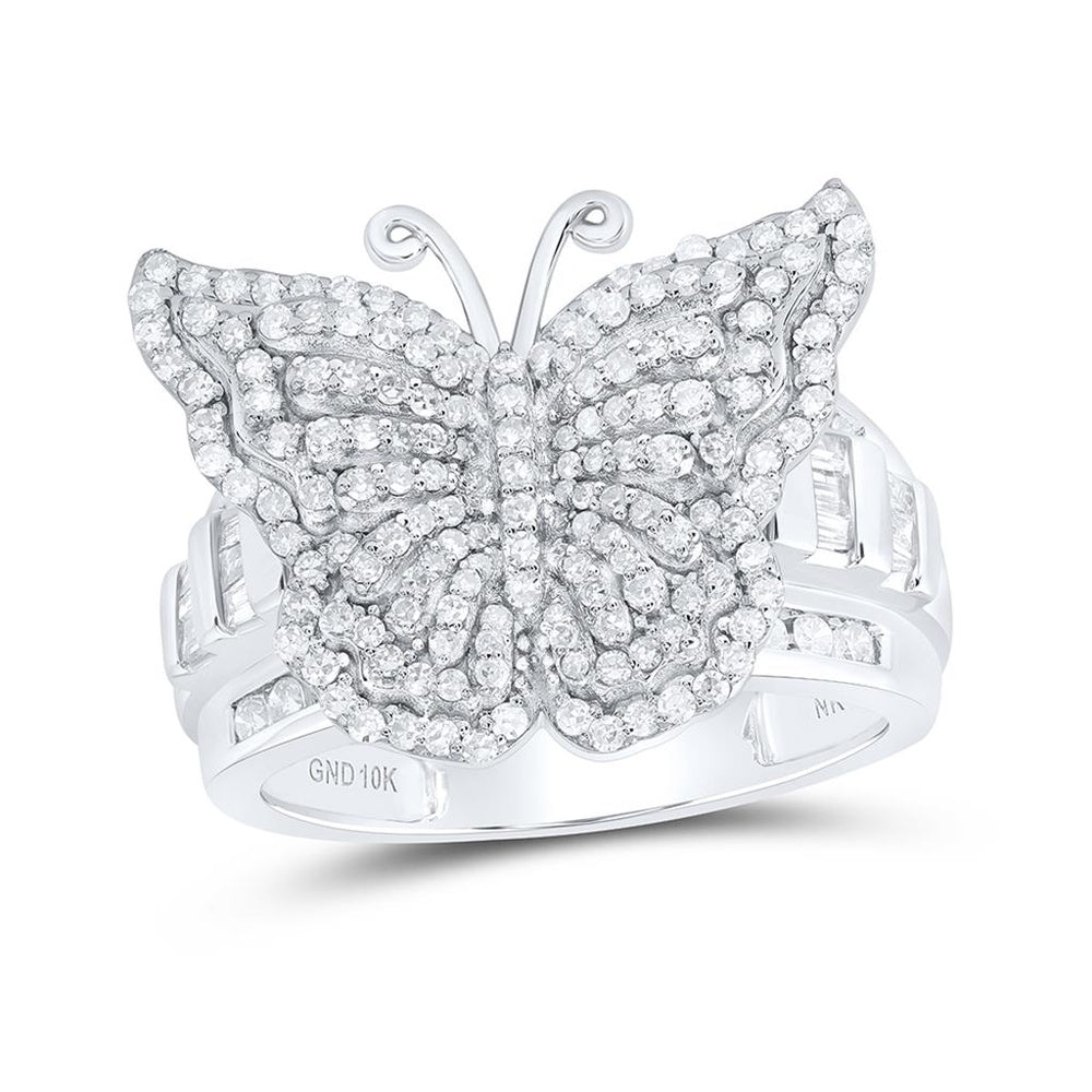 10K White Gold Diamond Butterfly Ring - 1 1/4 Carat Total Diamond Weight