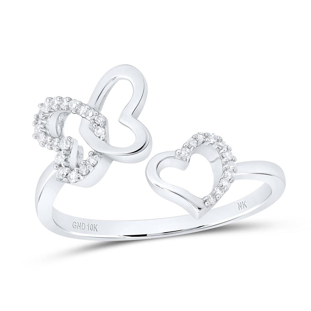 10K White Gold Diamond Butterfly Ring - 1/10 Carat Total Diamond Weight