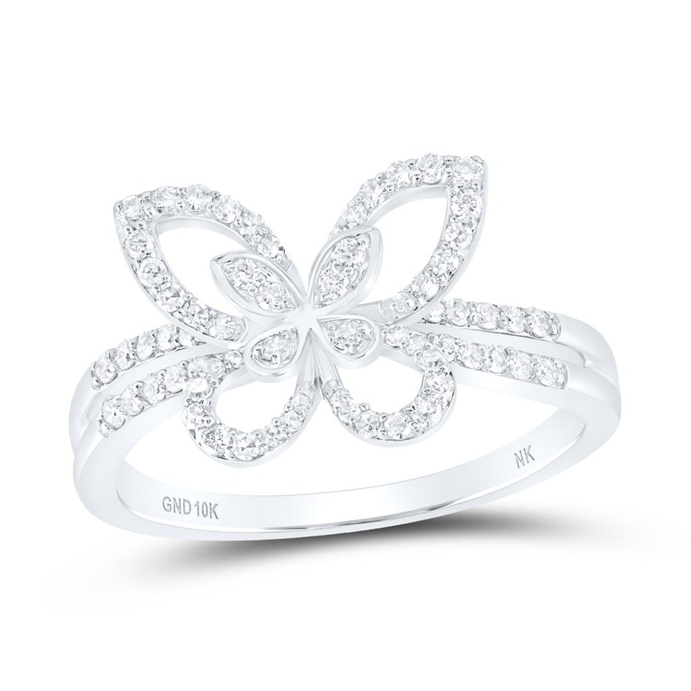 10K White Gold Diamond Butterfly Ring - 1/3 Carat Total Diamond Weight