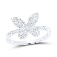 10K White Gold Diamond Butterfly Ring - 1/3 Carat Total Diamond Weight