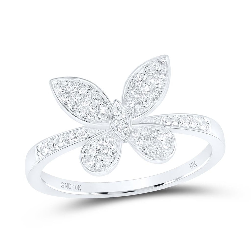 10K White Gold Diamond Butterfly Ring - 1/3 Carat Total Diamond Weight