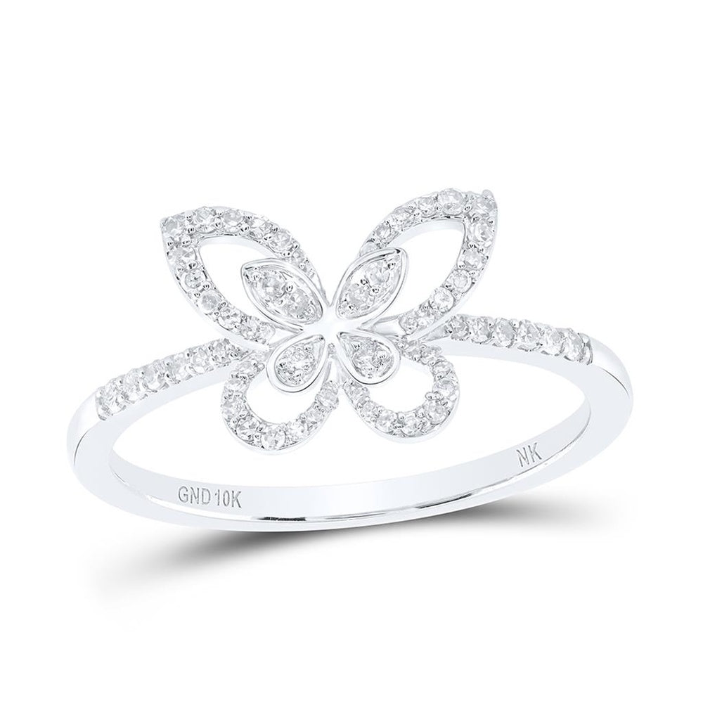 10K White Gold Diamond Butterfly Ring - 1/5 Carat Total Diamond Weight