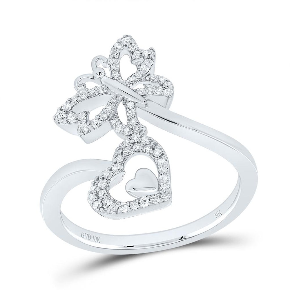 10K White Gold Diamond Butterfly Ring - 1/5 Carat Total Diamond Weight