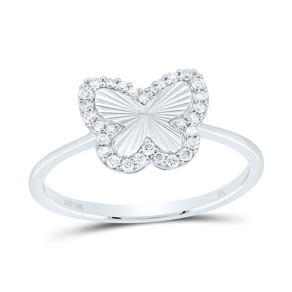 10K White Gold Diamond Butterfly Ring - 1/5 Carat Total Diamond Weight