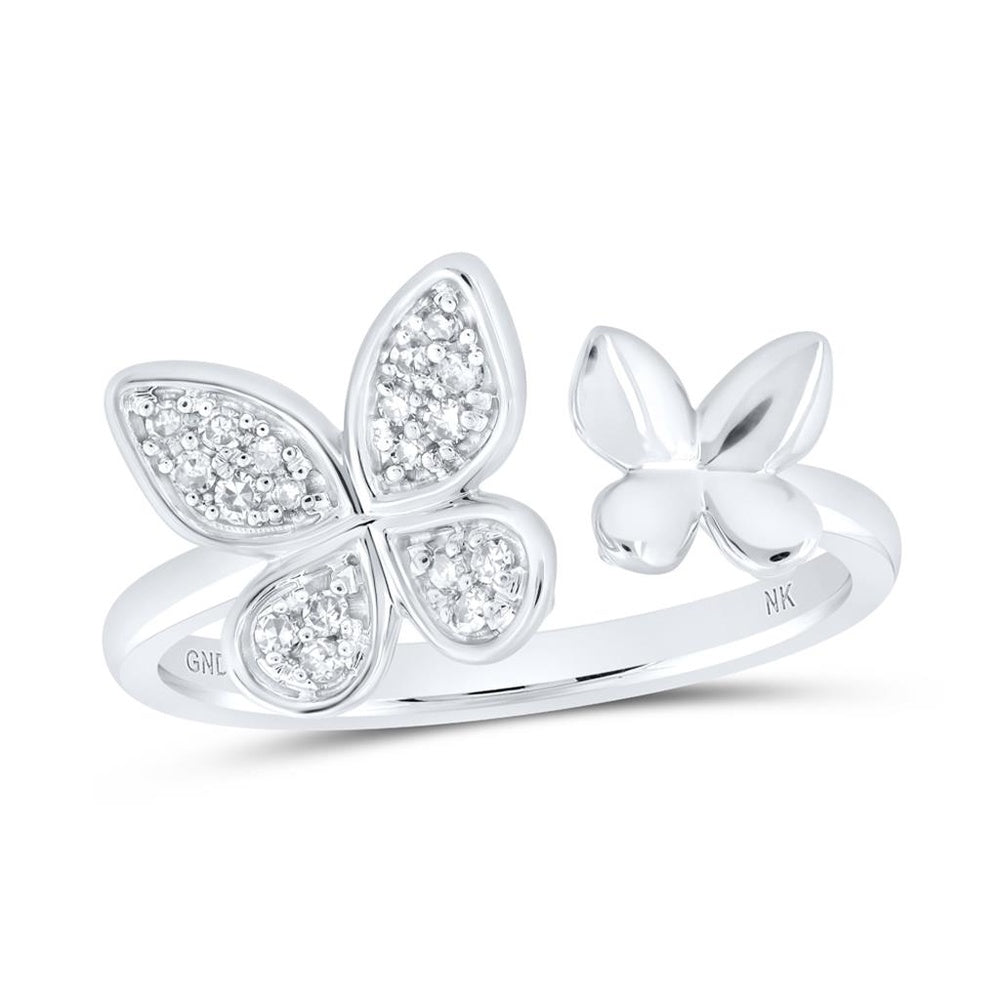 10K White Gold Diamond Butterfly Ring - 1/8 Carat Total Diamond Weight
