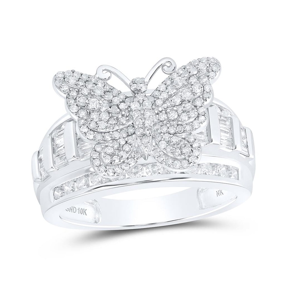 10K White Gold Diamond Butterfly Ring - 1 Carat Total Diamond Weight