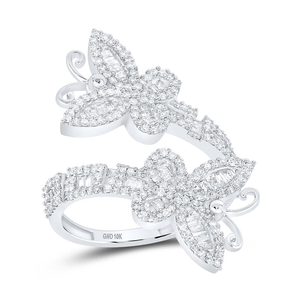10K White Gold Diamond Butterfly Ring - 1 Carat Total Diamond Weight