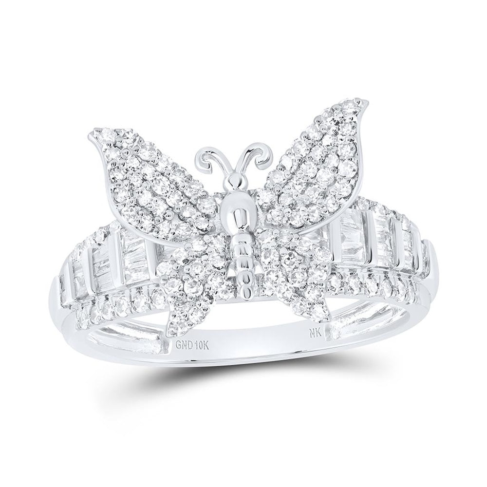 10K White Gold Diamond Butterfly Ring - 5/8 Carat Total Diamond Weight