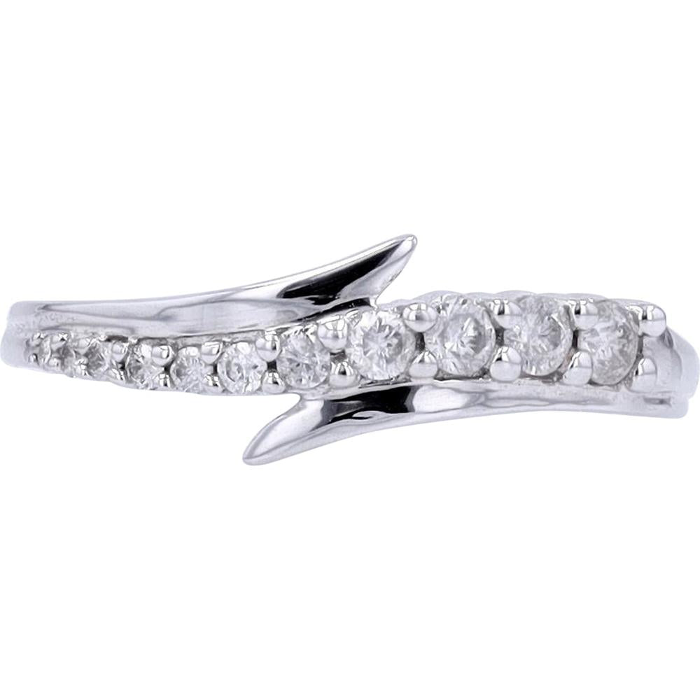10K White Gold Diamond Bypass Ring with Round Brilliant Cut Diamonds - 0.25 Carat Total Diamond Weight