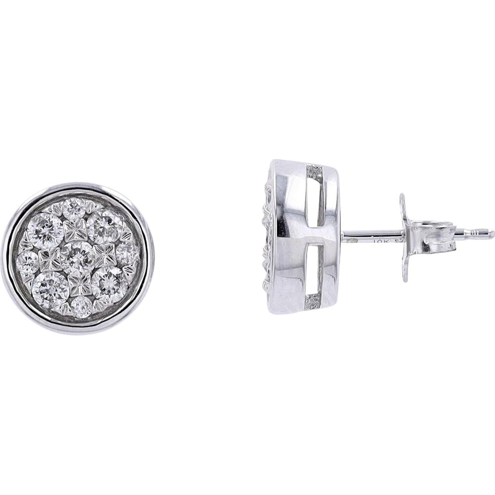 10K White Gold Diamond Circle Cluster Stud Earrings - 1/2 Carat Total Weight