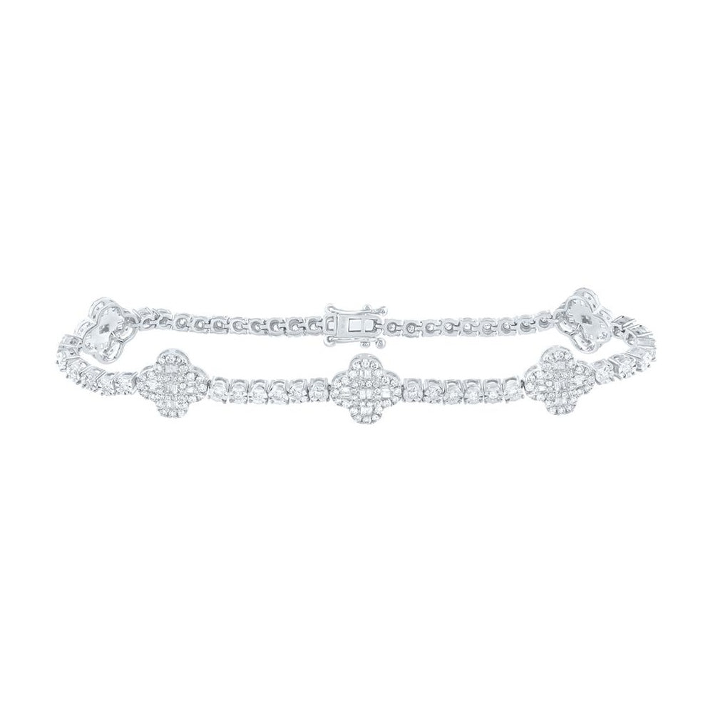10K White Gold Diamond Clover 7-Inch Bracelet - 1 1/2 Carat Total Diamond Weight