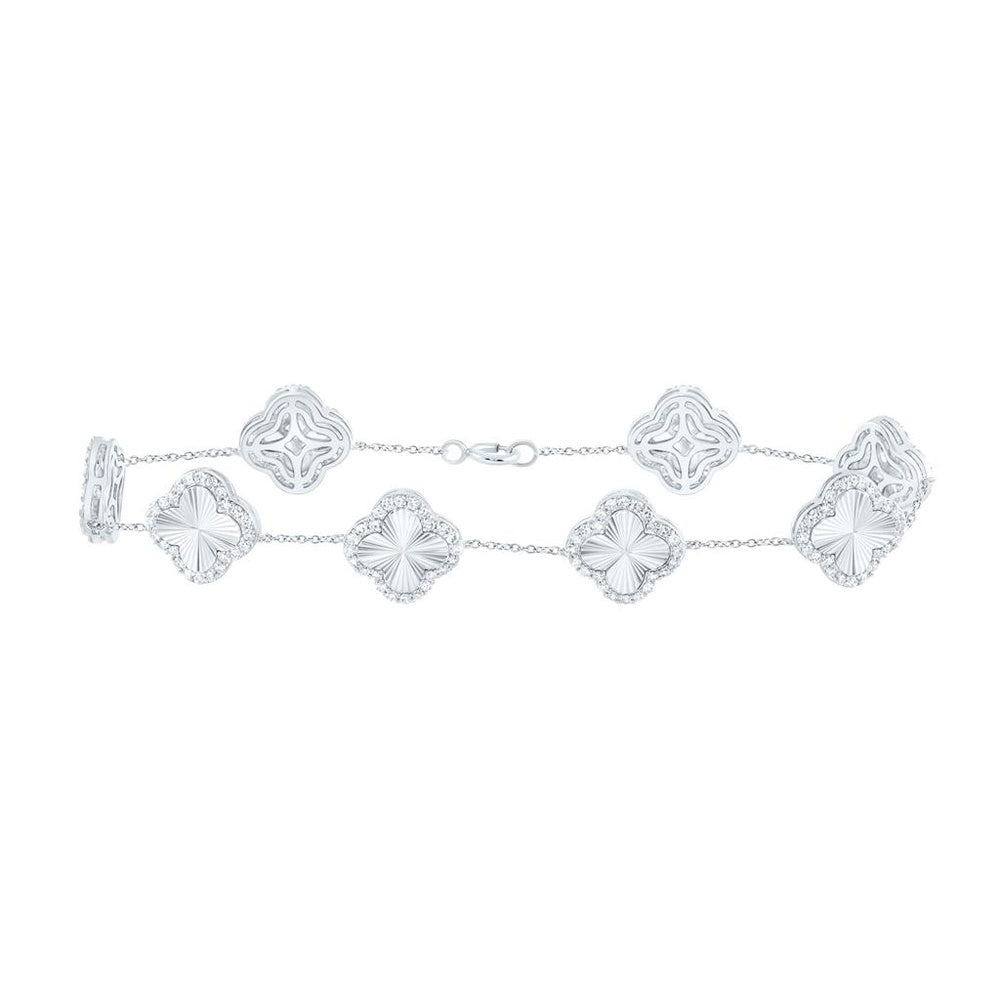 10K White Gold Diamond Clover 7-Inch Bracelet - 1 Carat Total Diamond Weight