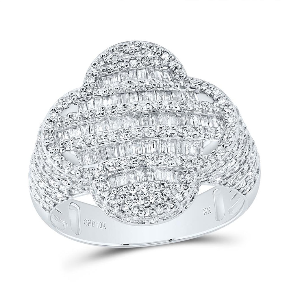 10K White Gold Diamond Clover Ring - 1 1/2 Carat Total Diamond Weight