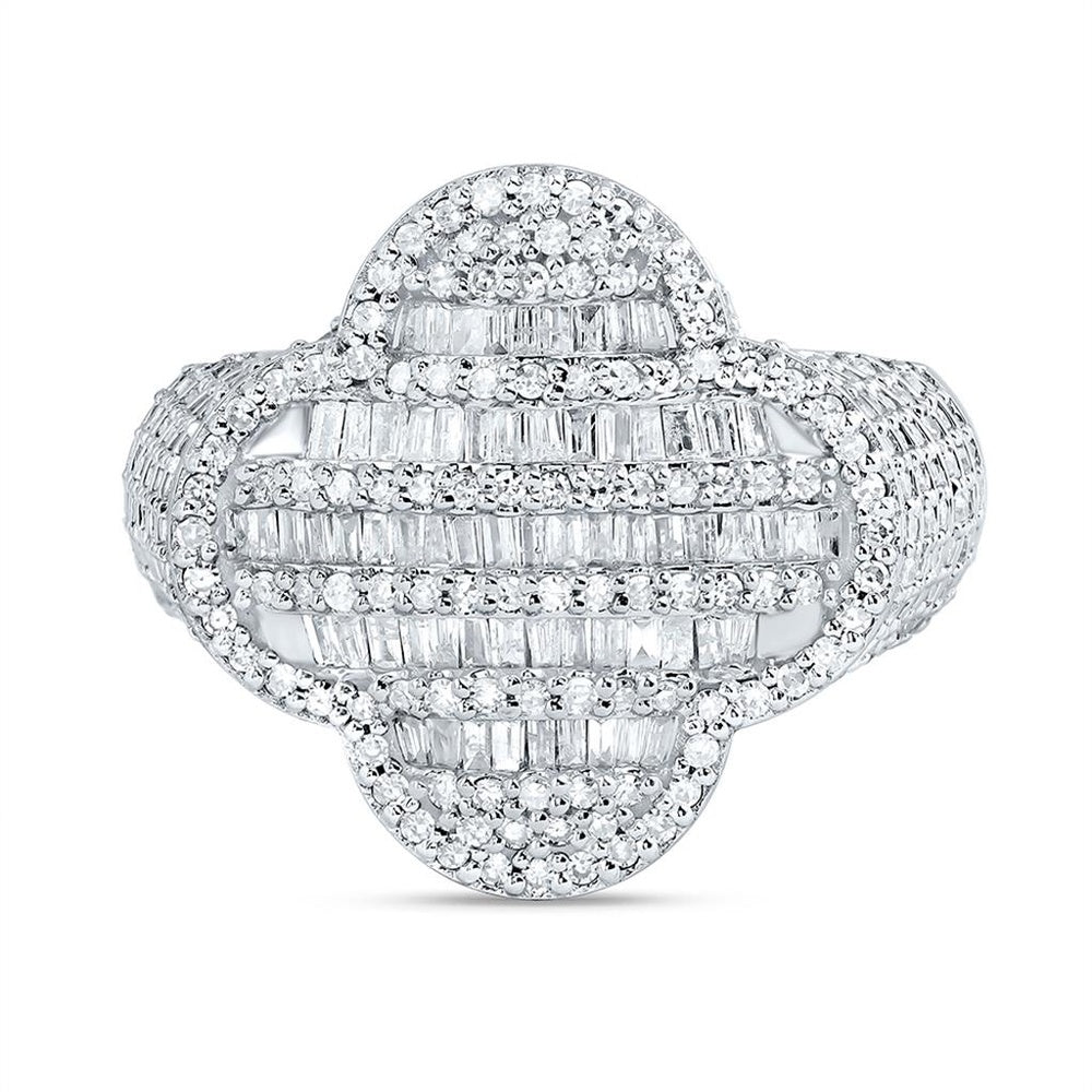 10K White Gold Diamond Clover Ring - 1 1/2 Carat Total Diamond Weight