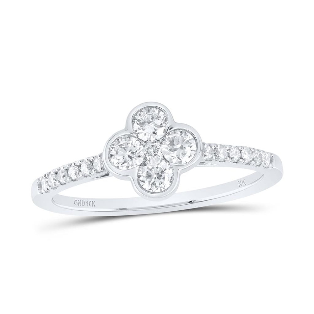 10K White Gold Diamond Clover Ring - 1/2 Carat Total Diamond Weight