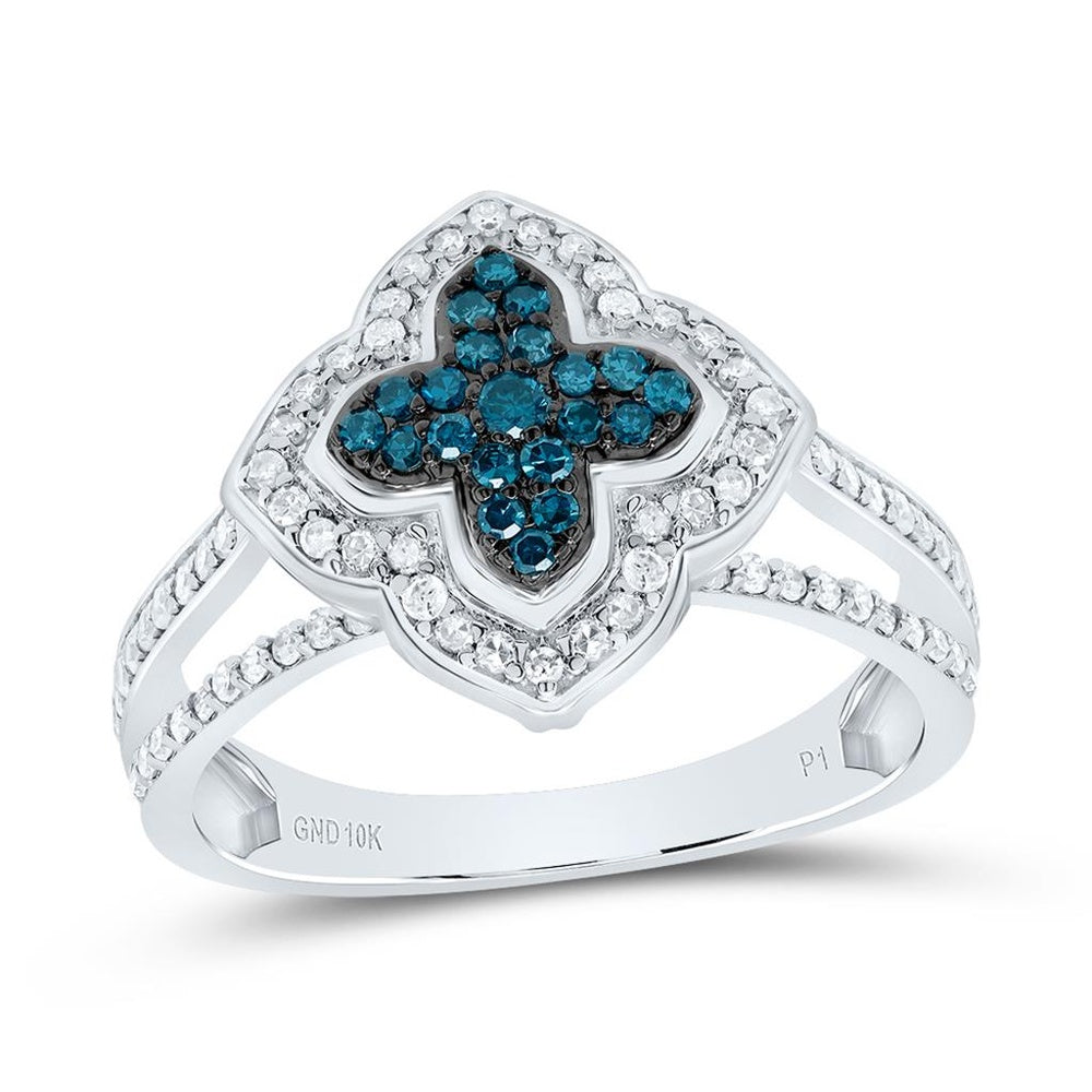 10K White Gold Diamond Clover Ring - 1/2 Carat Total Diamond Weight