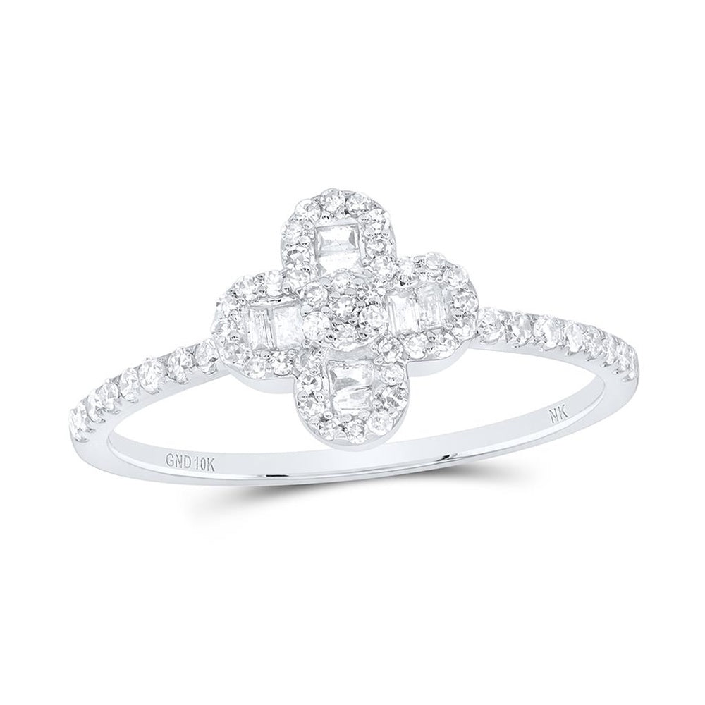 10K White Gold Diamond Clover Ring - 1/3 Carat Total Diamond Weight