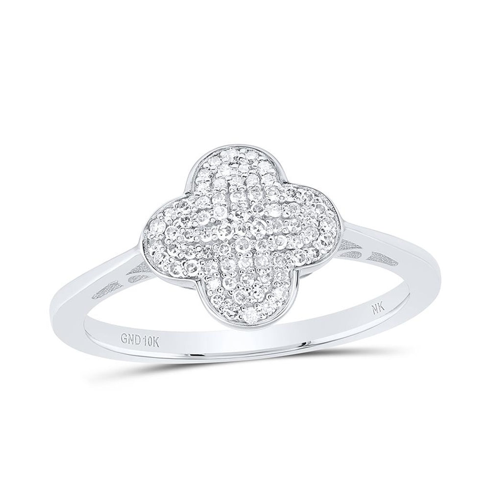 10K White Gold Diamond Clover Ring - 1/5 Carat Total Diamond Weight