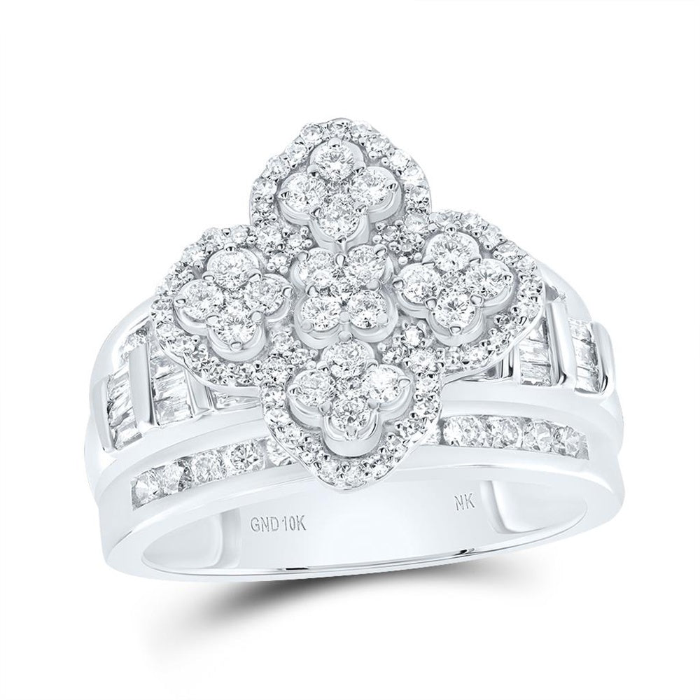 10K White Gold Diamond Clover Ring - 1 Carat Total Diamond Weight