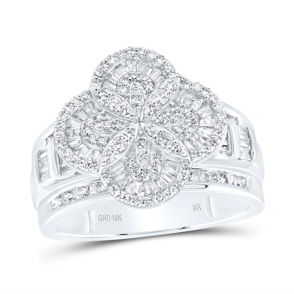 10K White Gold Diamond Clover Ring - 1 Carat Total Diamond Weight